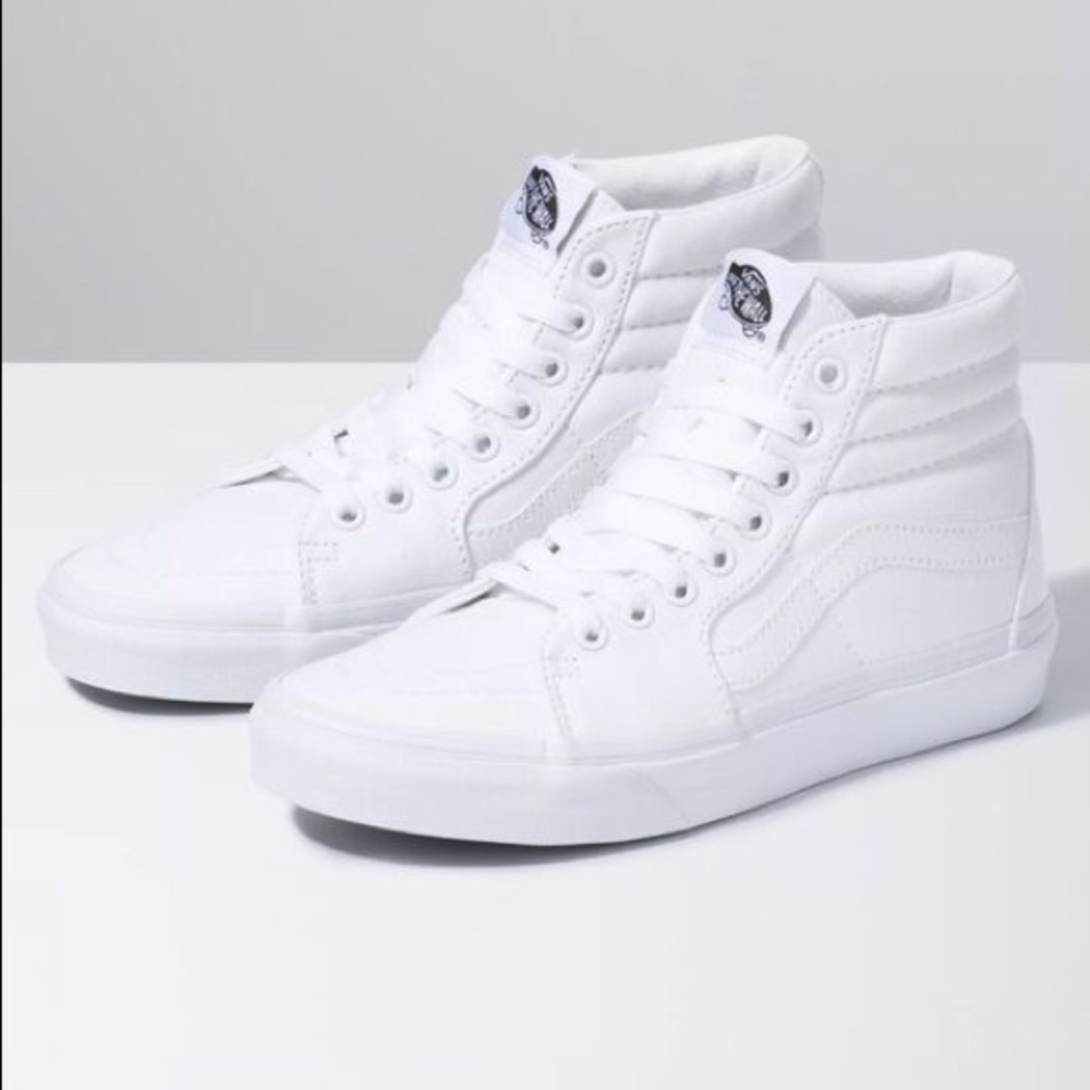 All white high top vans
